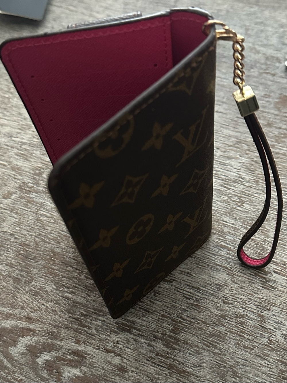 Monogram Wristlet Clutch/Phone Case in Brown with Pink Trim - Picture 12 of 16